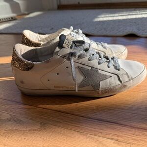 Golden Goose White and Silver Superstar Sneakers size 39